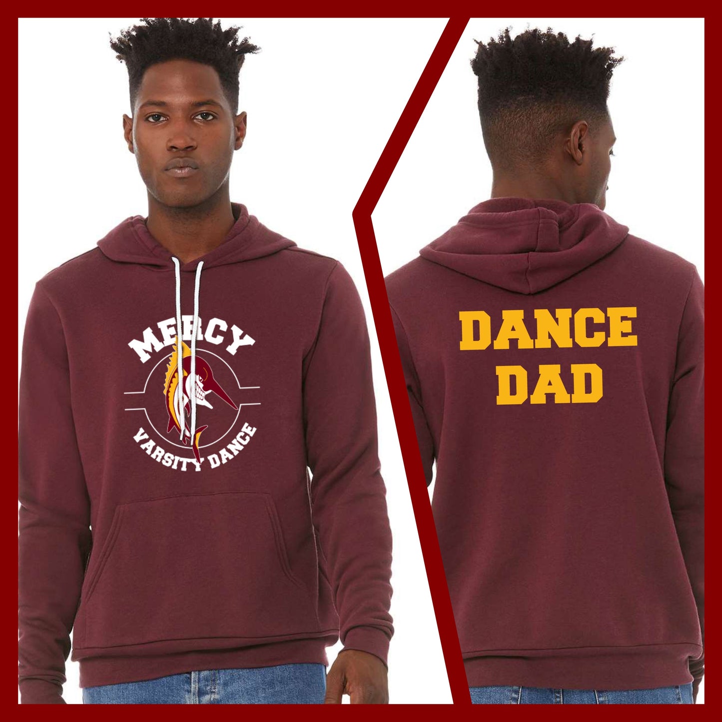 Mercy Varsity Dance - MOM/DAD Bella+Canvas Unisex Sponge Fleece Hoodie (Double Sided)