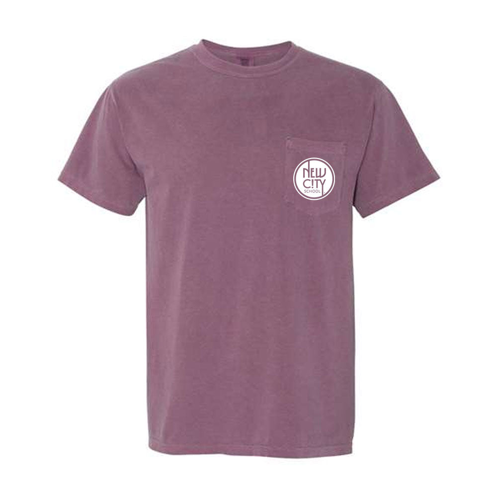 New City School - Circle Pocket Print  -Comfort Colors Unisex Garment-Dyed Heavyweight Pocket T-Shirt