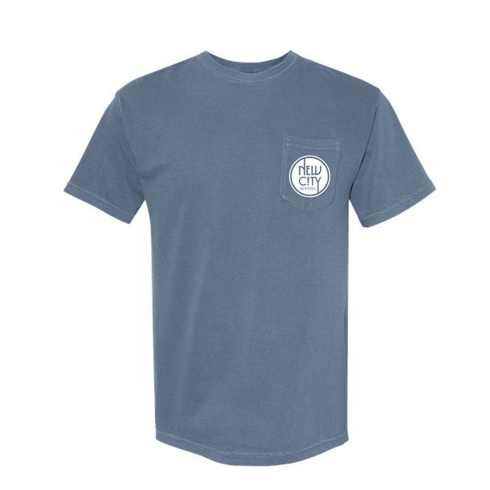 New City School - Circle Pocket Print  -Comfort Colors Unisex Garment-Dyed Heavyweight Pocket T-Shirt