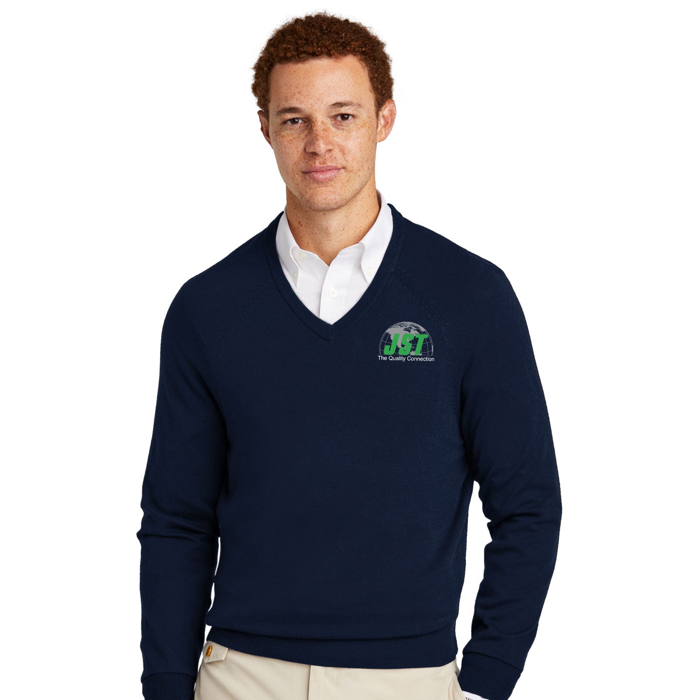 JST - Brooks Brothers  Cotton Embroidered V-Neck Sweater