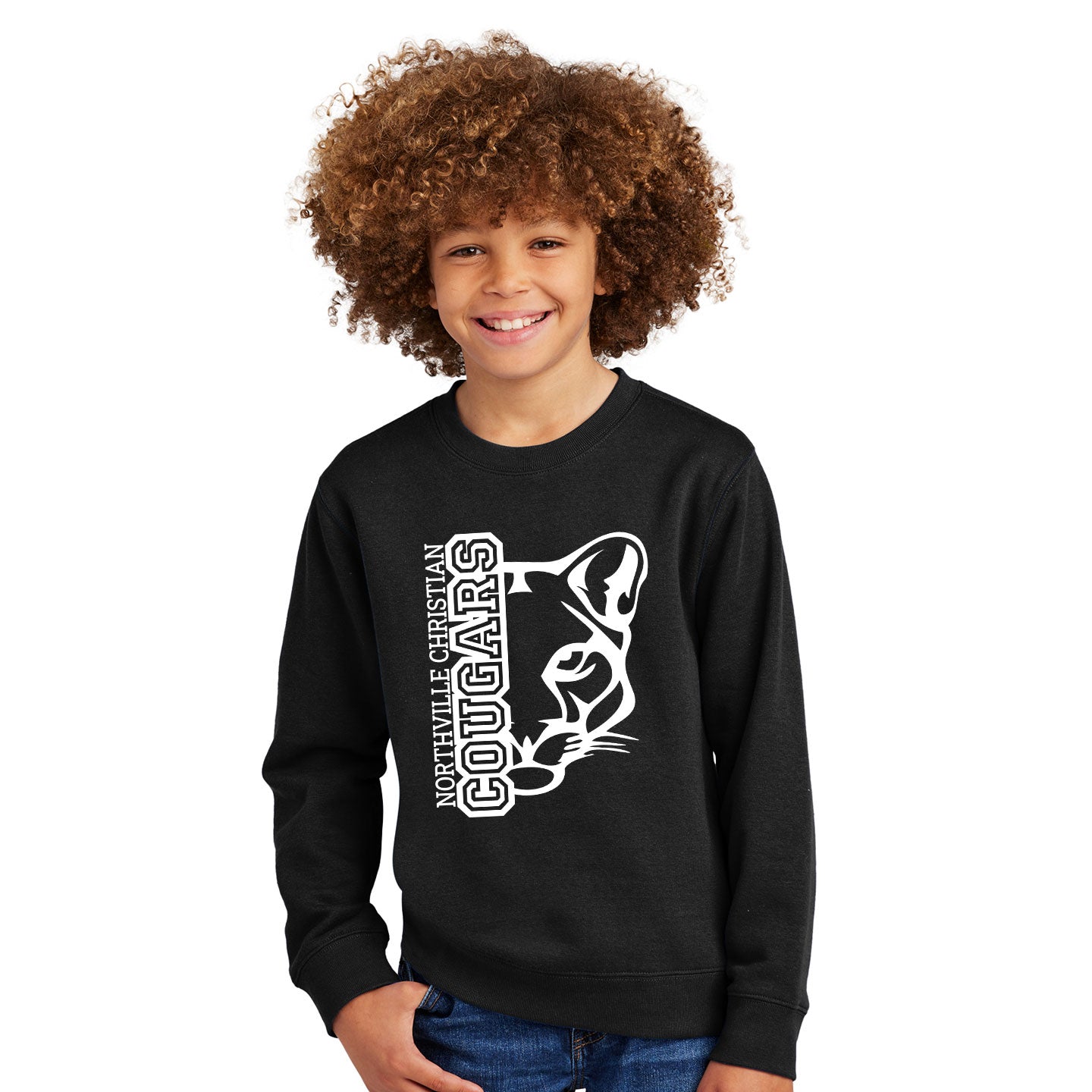 NVCS - Cougar Face Printed District Youth V.I.T. Fleece Crew