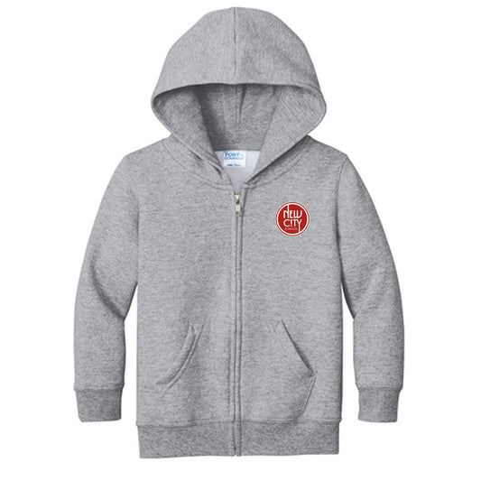 New City School - Red Circle Left Chest Print  -Port & Company Toddler Full Zip Fleece Hoodie