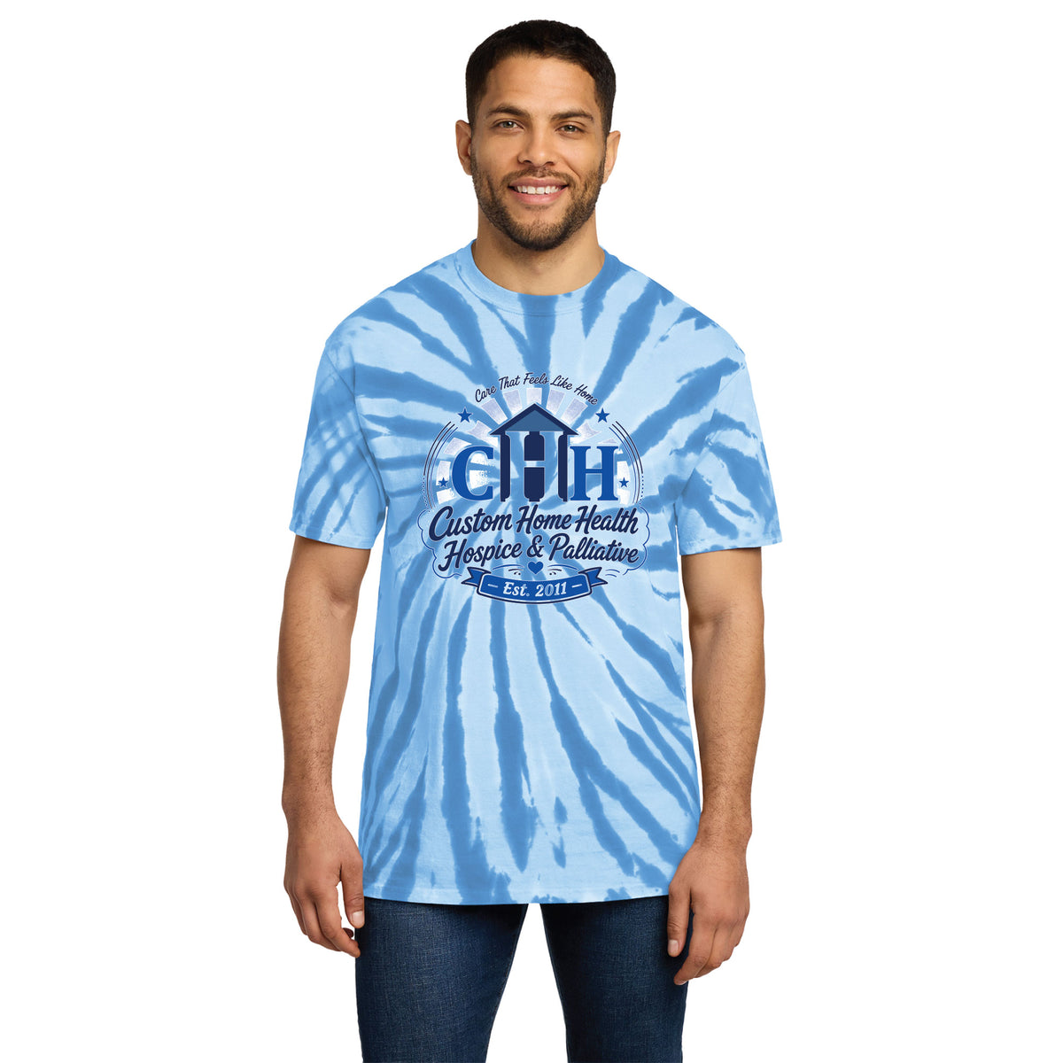 Custom Home Health - Care Feels Like Home Unisex Port&Co Tie-Dye T-Shirt
