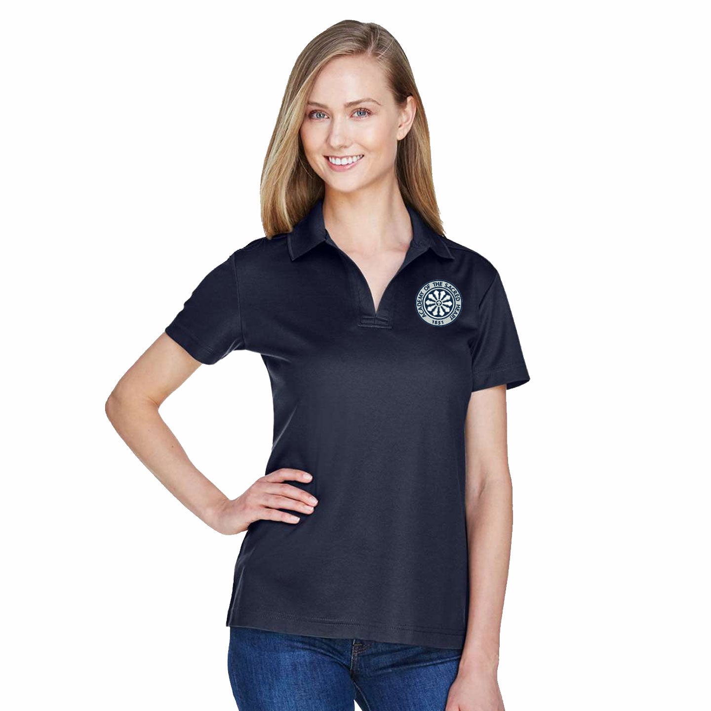 ASH -  Embroidered Rose Window Women's Devon & Jones CrownLux Blend Polo