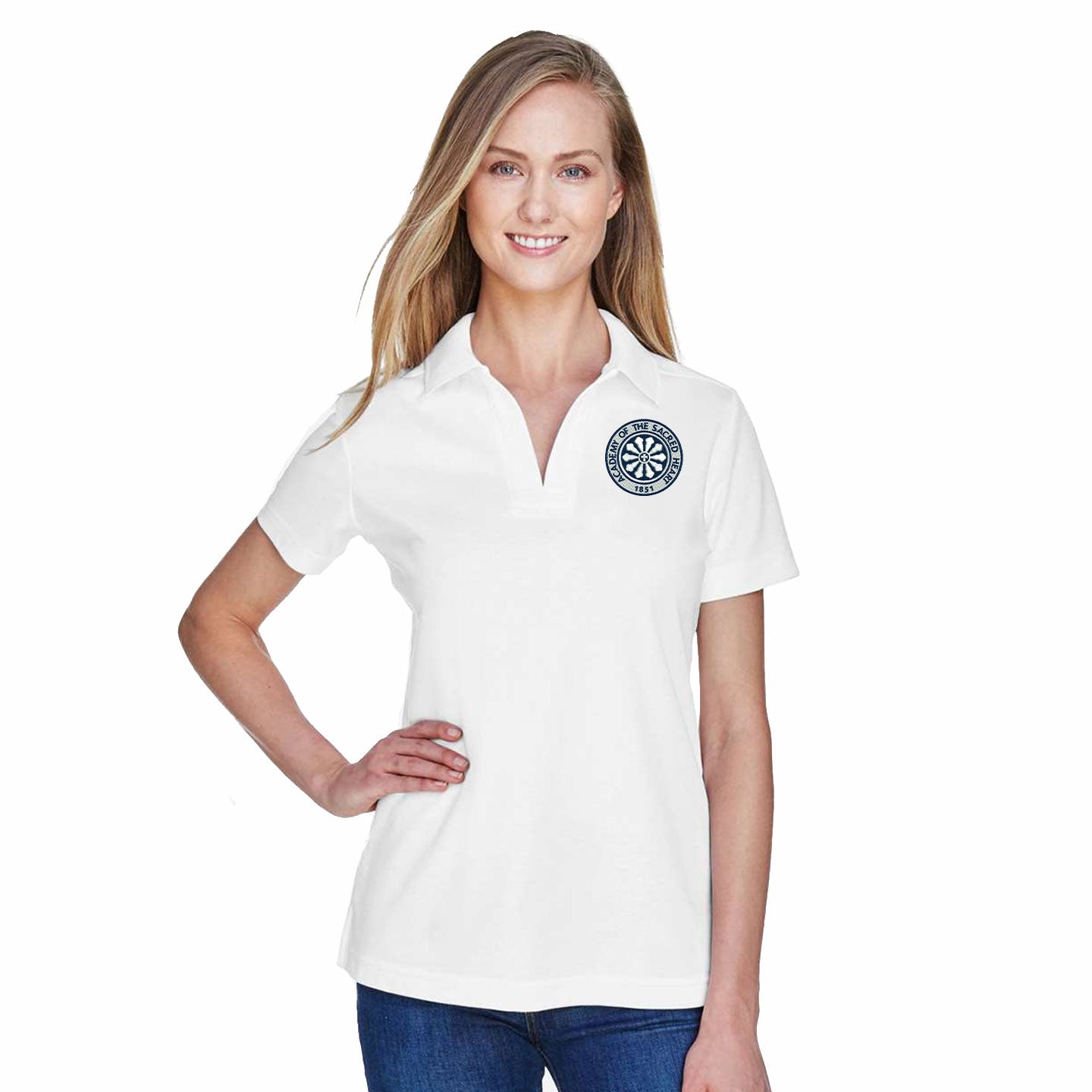ASH -  Embroidered Rose Window Women's Devon & Jones CrownLux Blend Polo