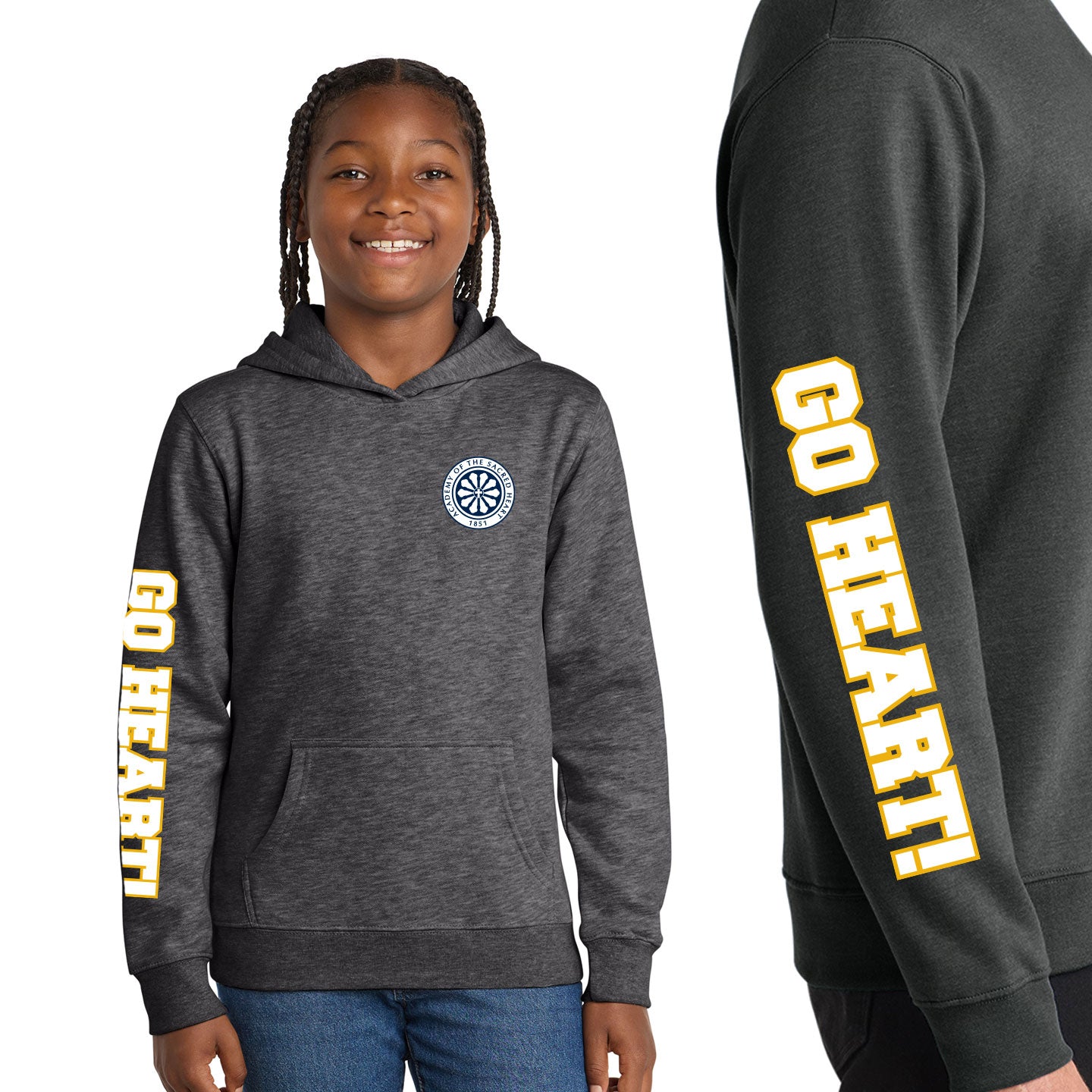 ASH - Go Heart! Printed Youth  District VIT Fleece Pullover Hoodie