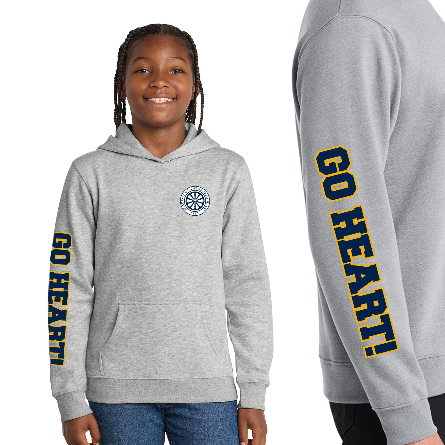 ASH - Go Heart! Printed Youth  District VIT Fleece Pullover Hoodie