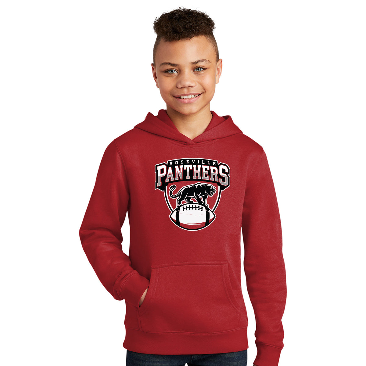 Roseville MS Panthers Football - Personalized District VIT Youth Fleece Hoodie FRONT LOGO + NAME NUMBER