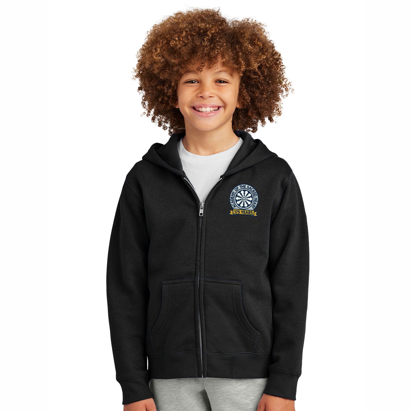 ASH - Embroidered 175 Years Youth  District VIT Fleece Zip-Hoodie