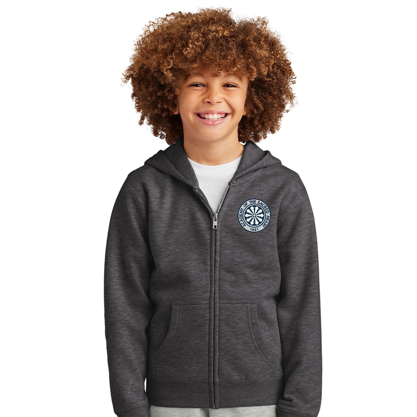 ASH - Embroidered Rose Window Youth  District VIT Fleece Zip-Hoodie