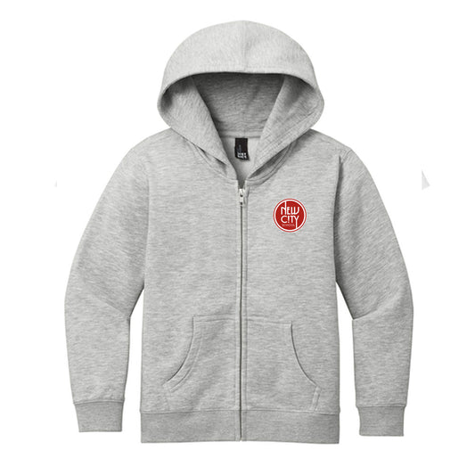New City School - Red Circle Left Chest Print  -District Fleece Full Zip Youth Hoodie