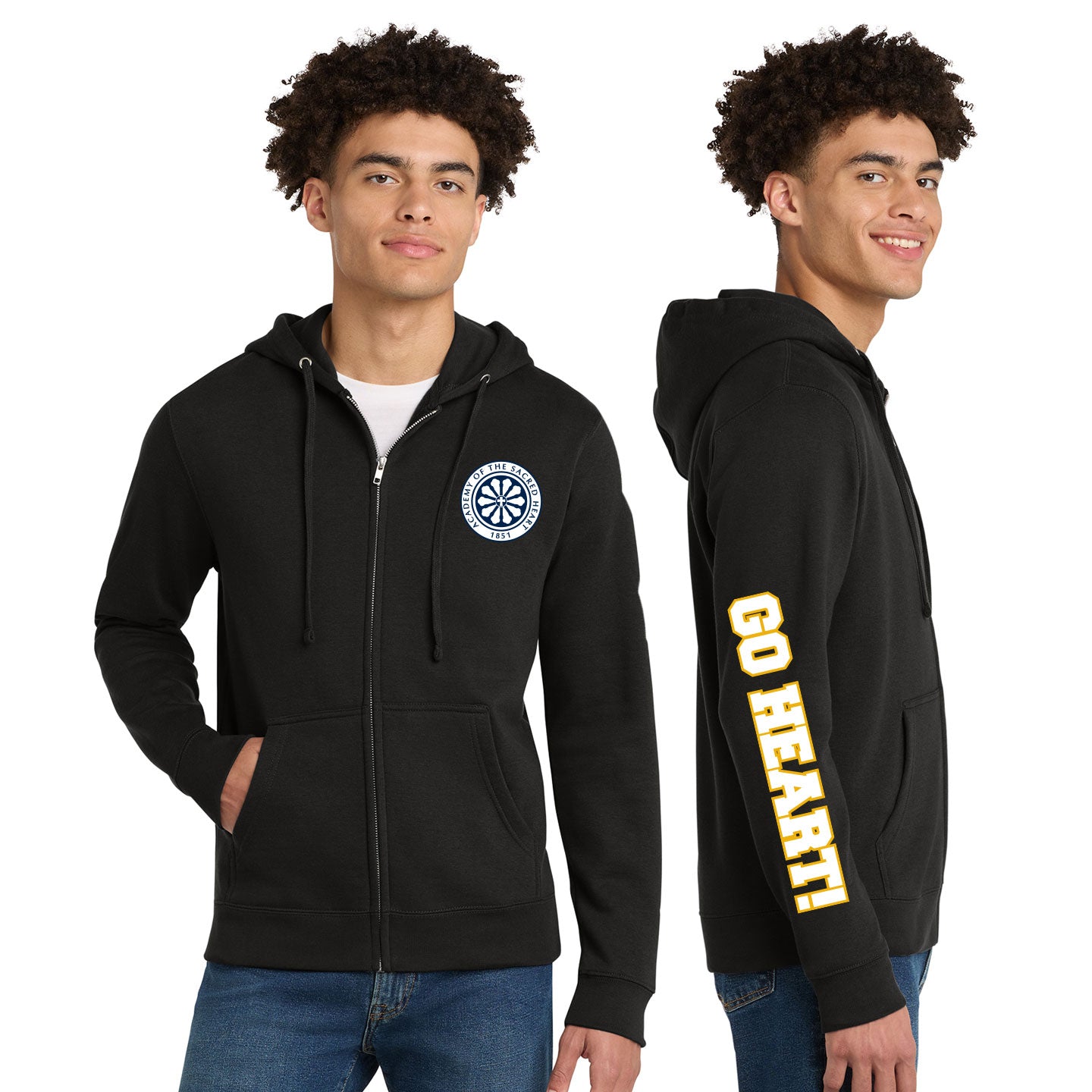 ASH - Go Heart! Printed Unisex District VIT Fleece Zip-Hoodie