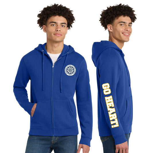 ASH - Go Heart! Printed Unisex District VIT Fleece Zip-Hoodie