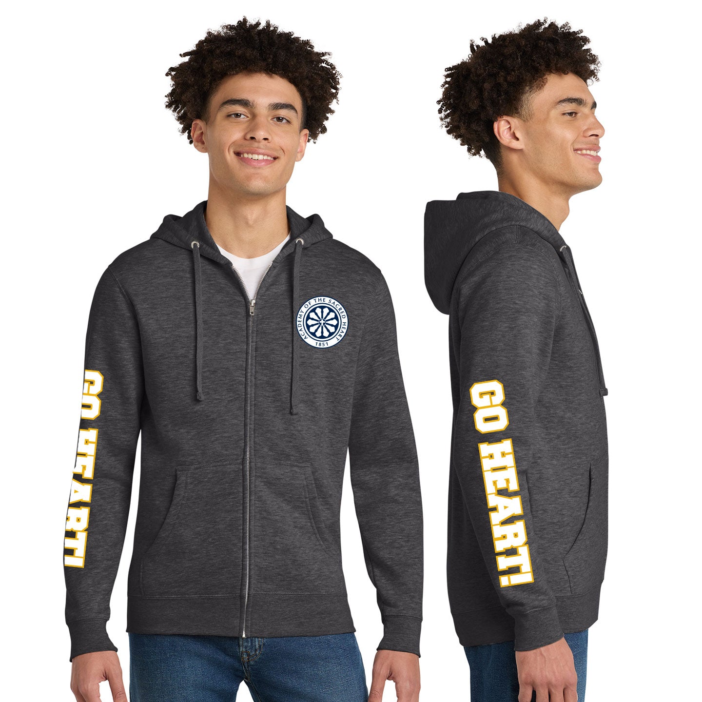 ASH - Go Heart! Printed Unisex District VIT Fleece Zip-Hoodie