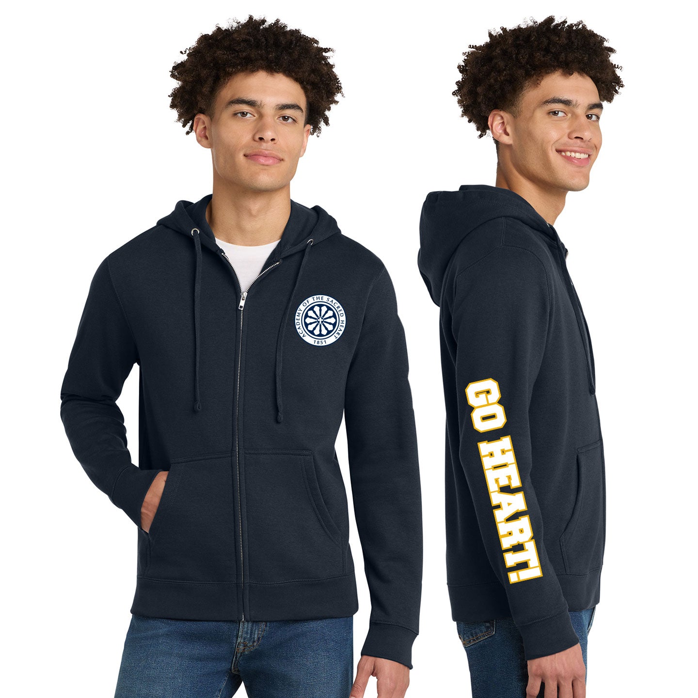 ASH - Go Heart! Printed Unisex District VIT Fleece Zip-Hoodie