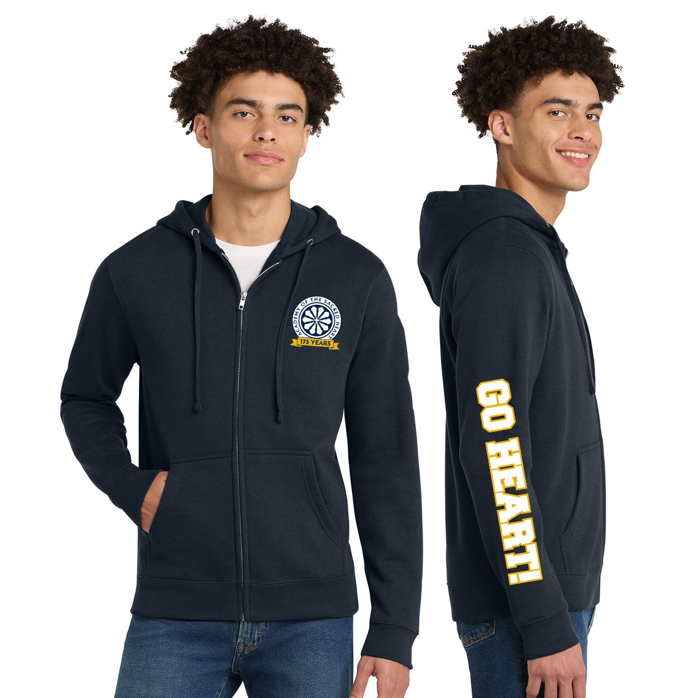 ASH - Go Heart! Printed Unisex District VIT Fleece Zip-Hoodie