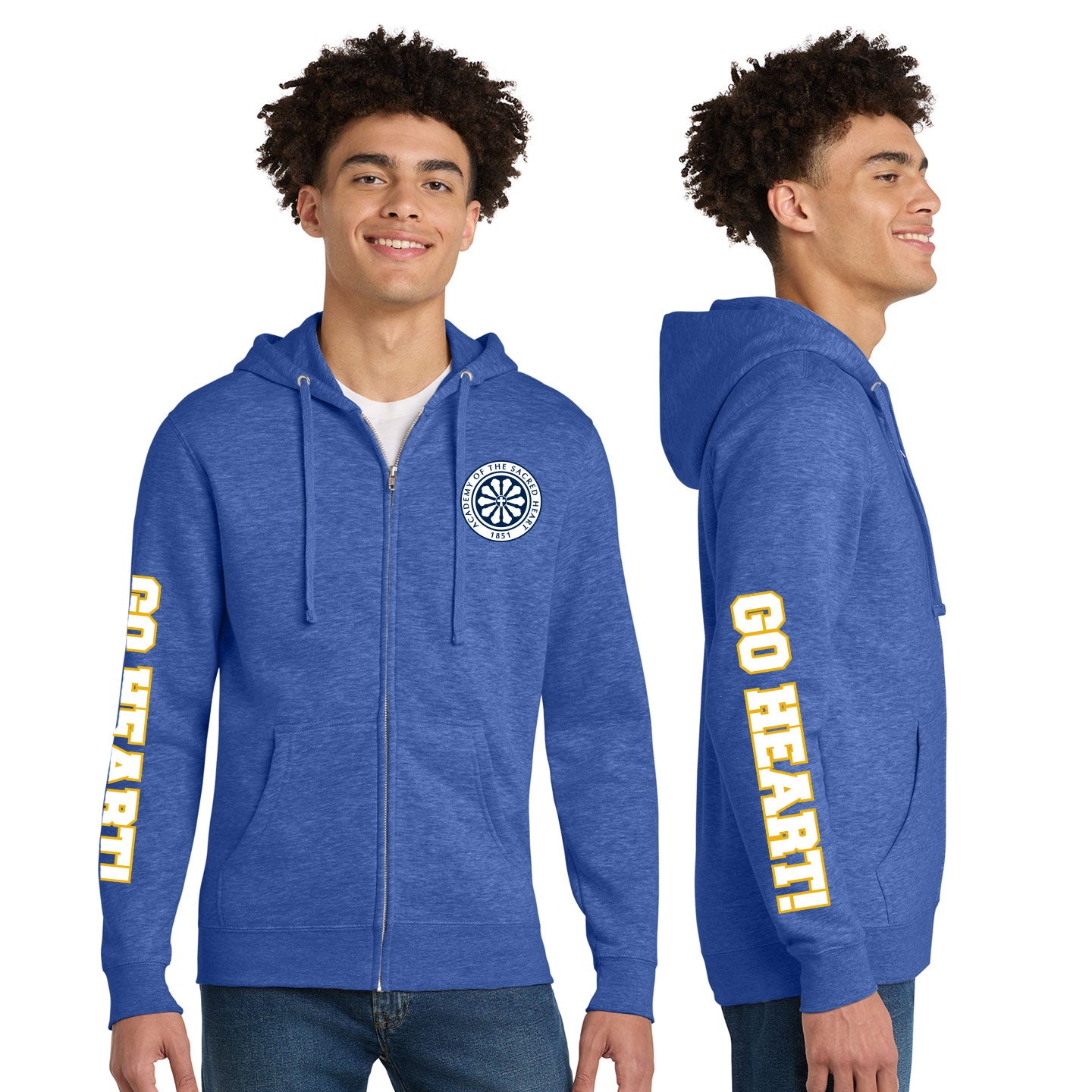 ASH - Go Heart! Printed Unisex District VIT Fleece Zip-Hoodie