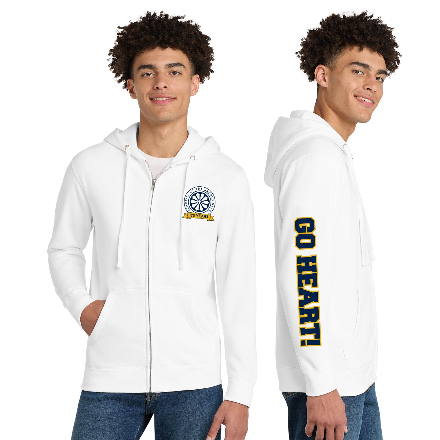 ASH - Go Heart! Printed Unisex District VIT Fleece Zip-Hoodie