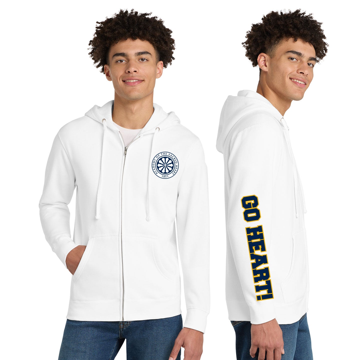 ASH - Go Heart! Printed Unisex District VIT Fleece Zip-Hoodie