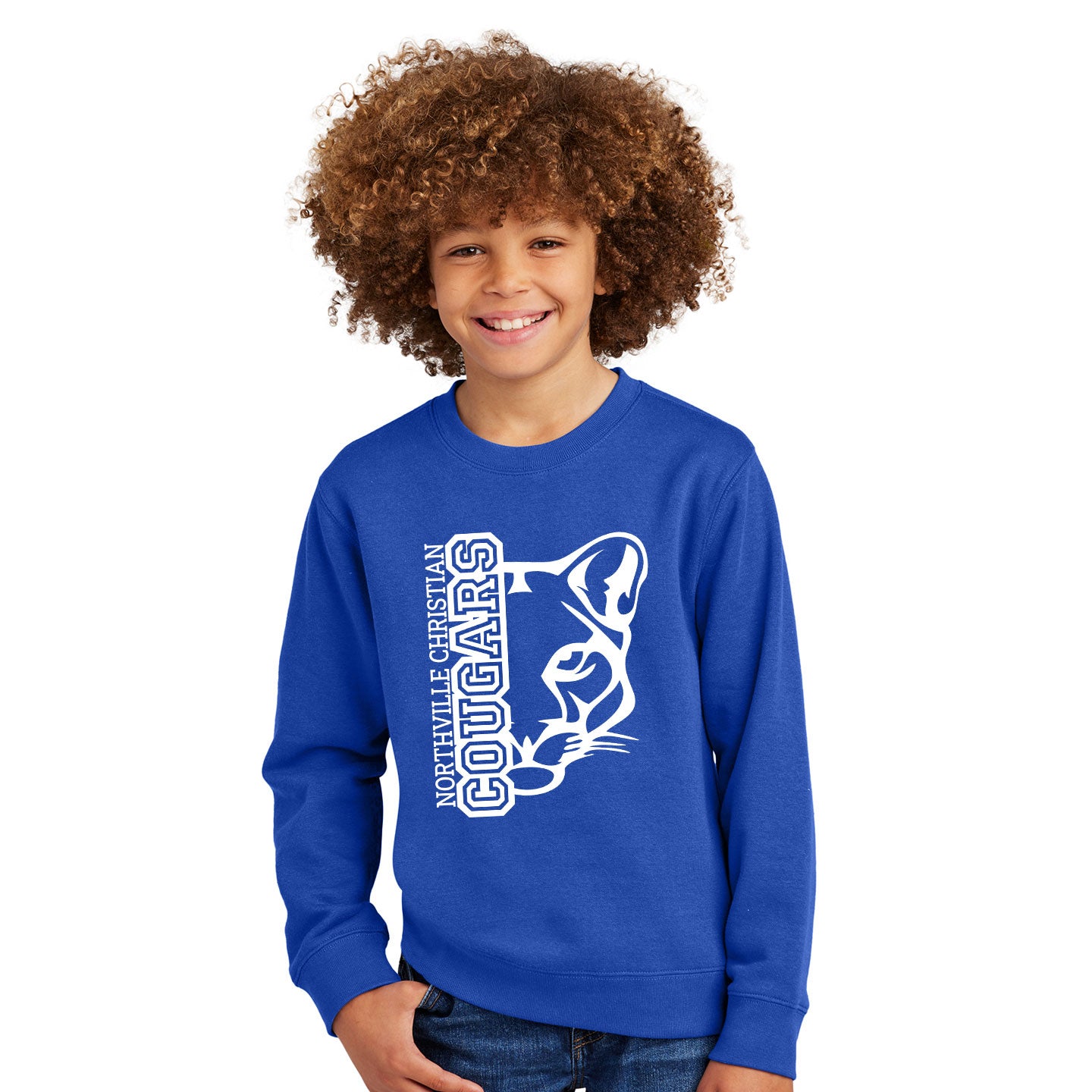 NVCS - Cougar Face Printed District Youth V.I.T. Fleece Crew