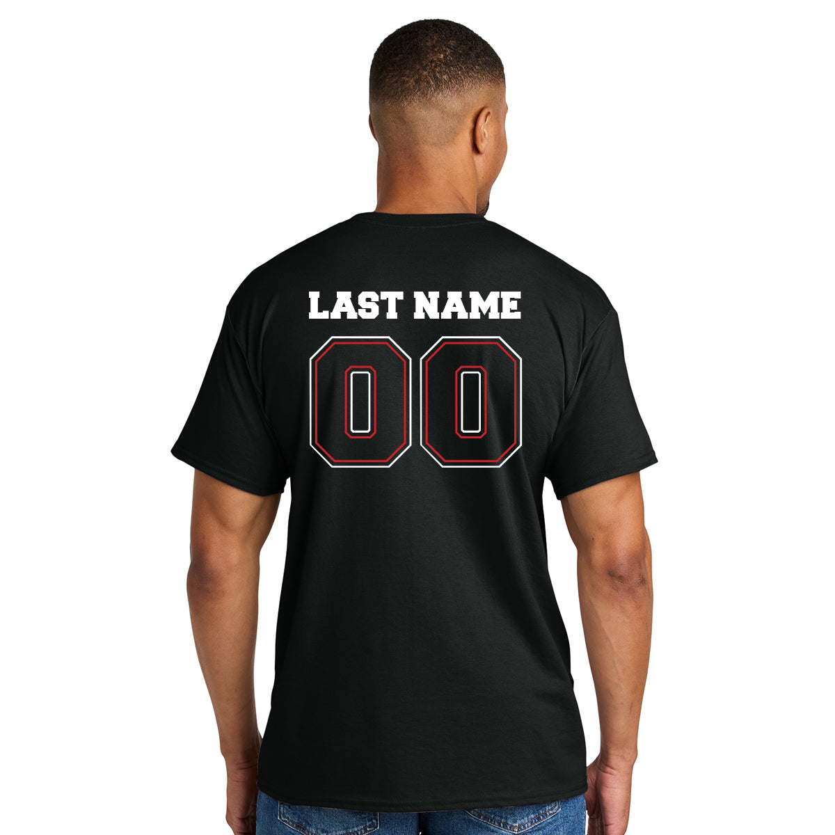 Roseville MS Panthers Football - Personalized Gildan Adult Unisex Blended T-shirt  FRONT LOGO + NAME NUMBER