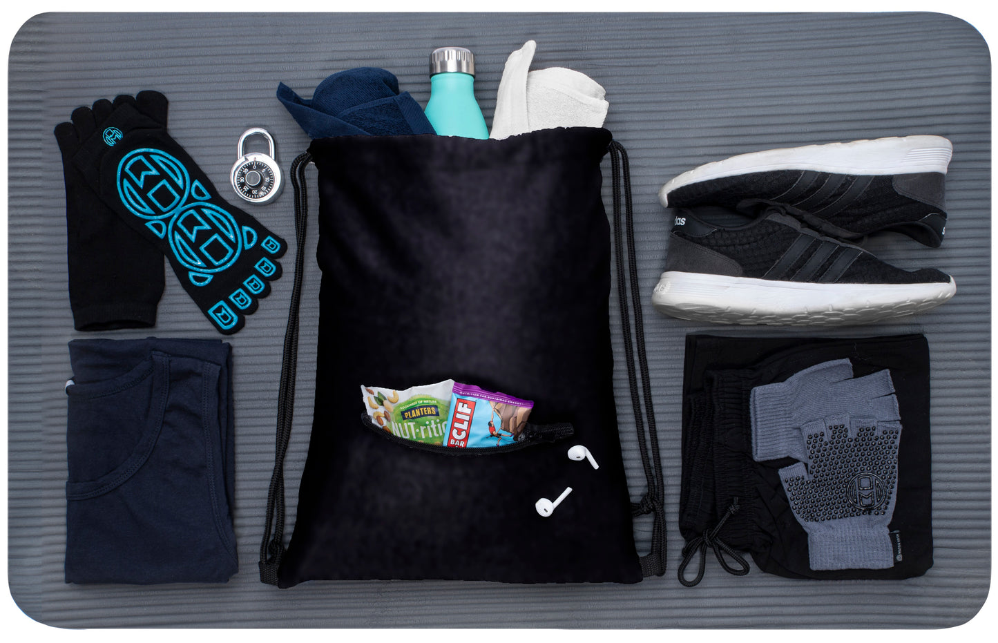 Embroidery Mélange Drawstring Gym Bag With Zipper Pocket