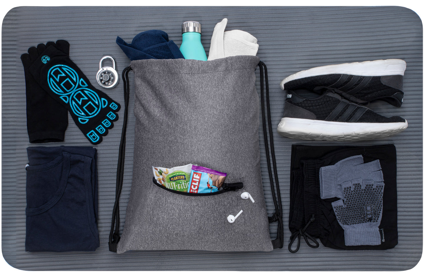 Custom Mélange Drawstring Gym Bag With Zipper Pocket
