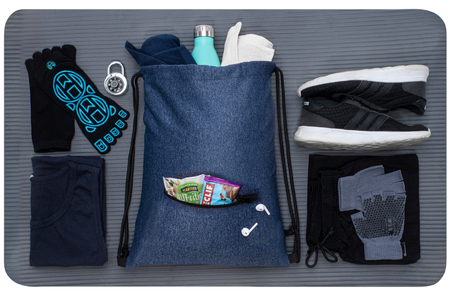 Custom Mélange Drawstring Gym Bag With Zipper Pocket