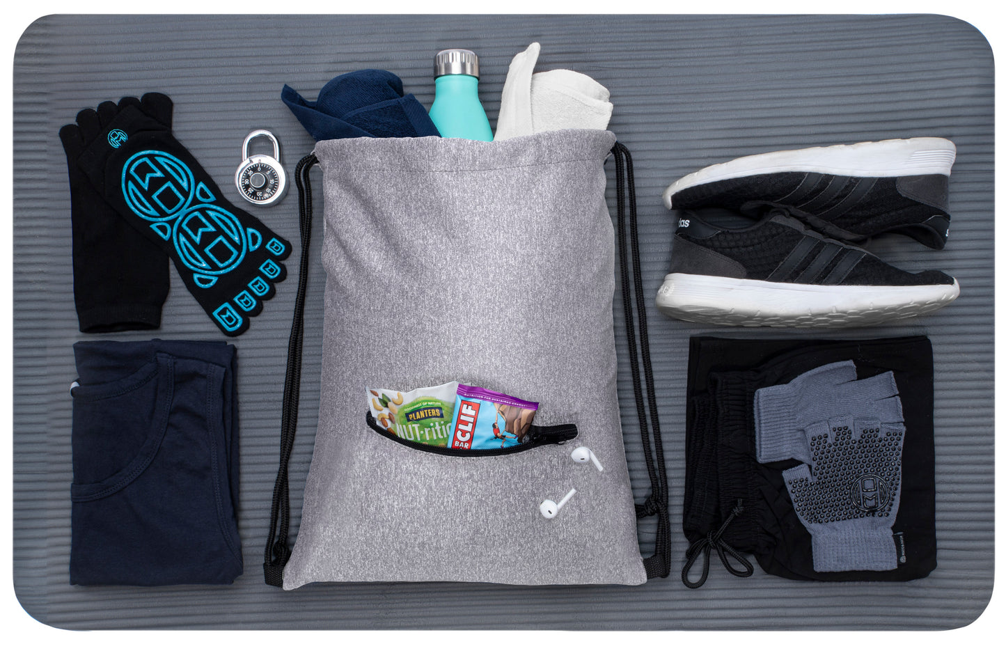 Custom Mélange Drawstring Gym Bag With Zipper Pocket