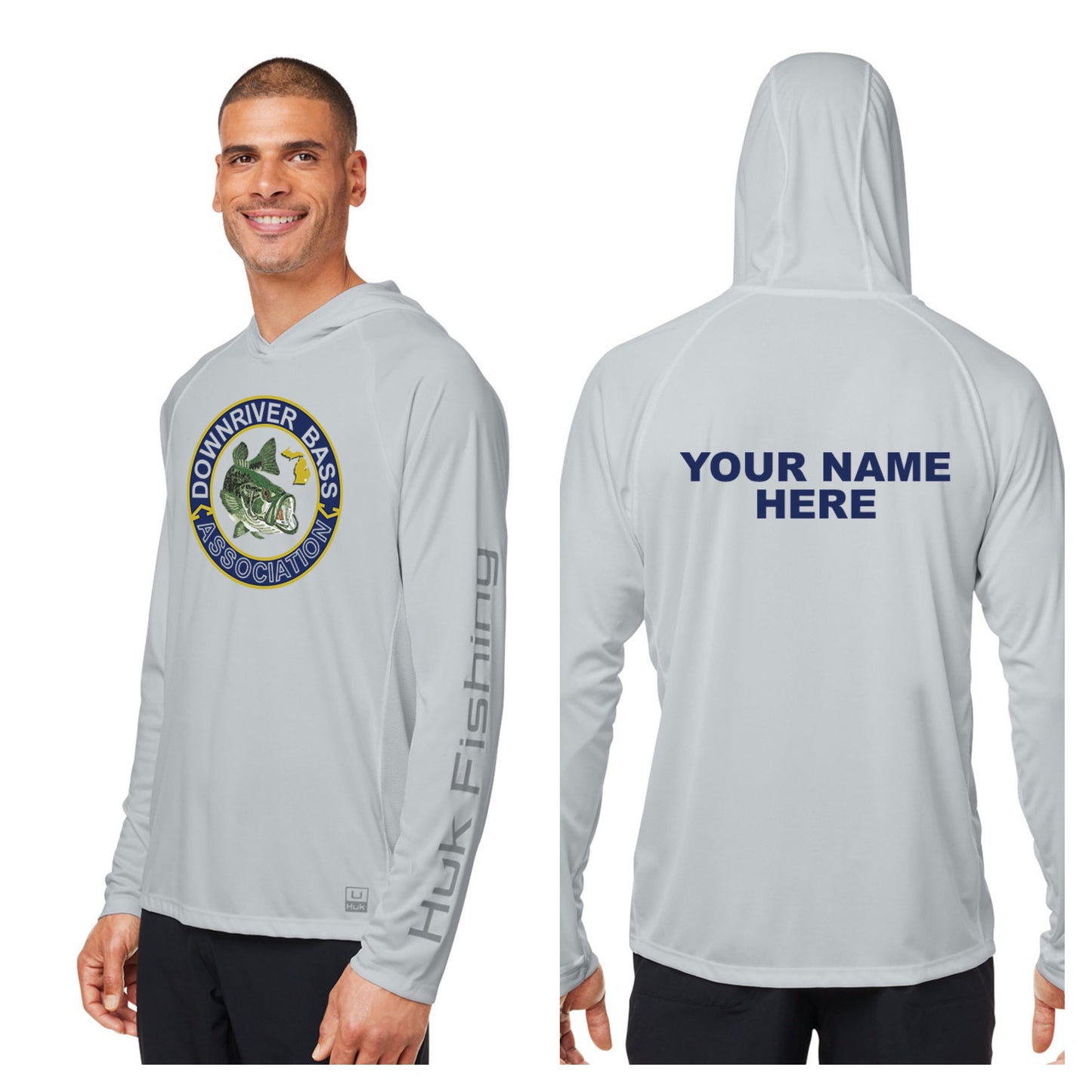 Downriver Bass - Personalized Huk Men's Lopro Hooded Long-Sleeve T-Shirt