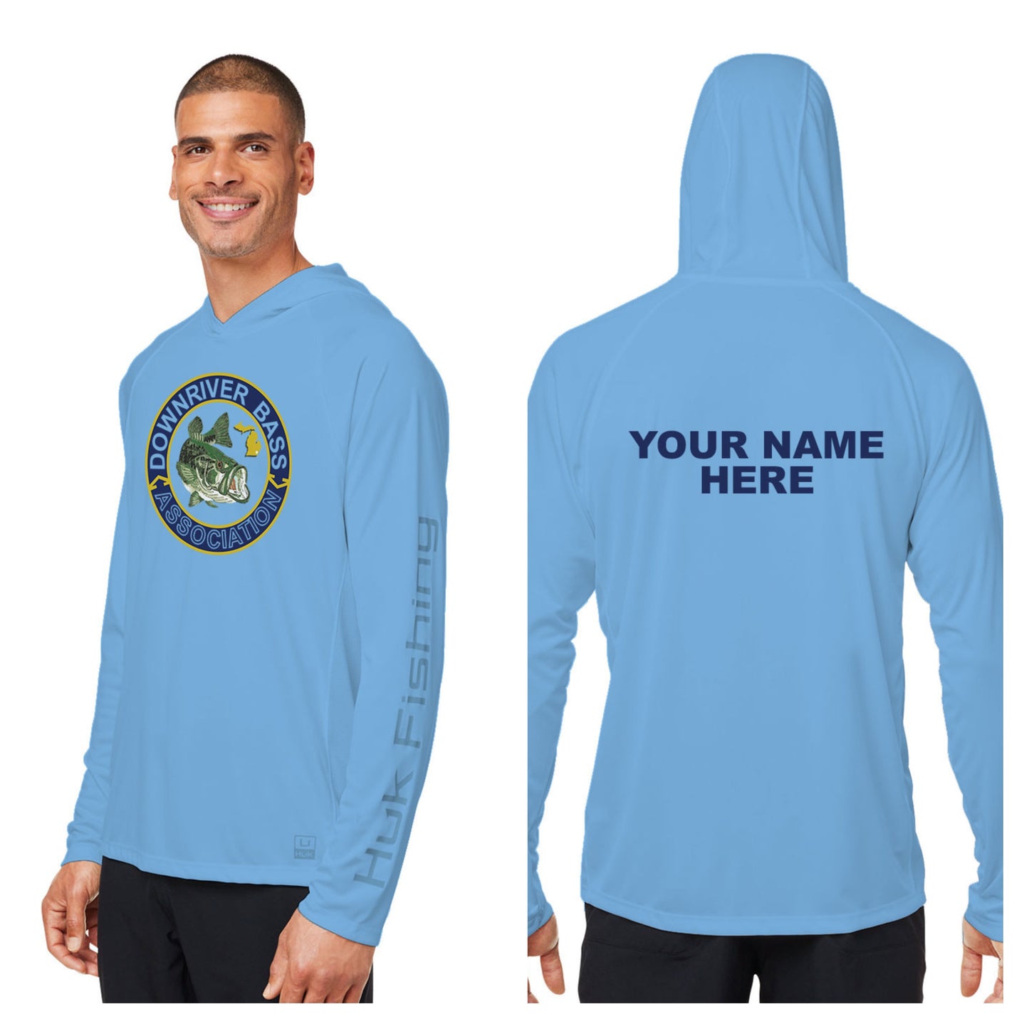 Downriver Bass - Personalized Huk Men's Lopro Hooded Long-Sleeve T-Shirt
