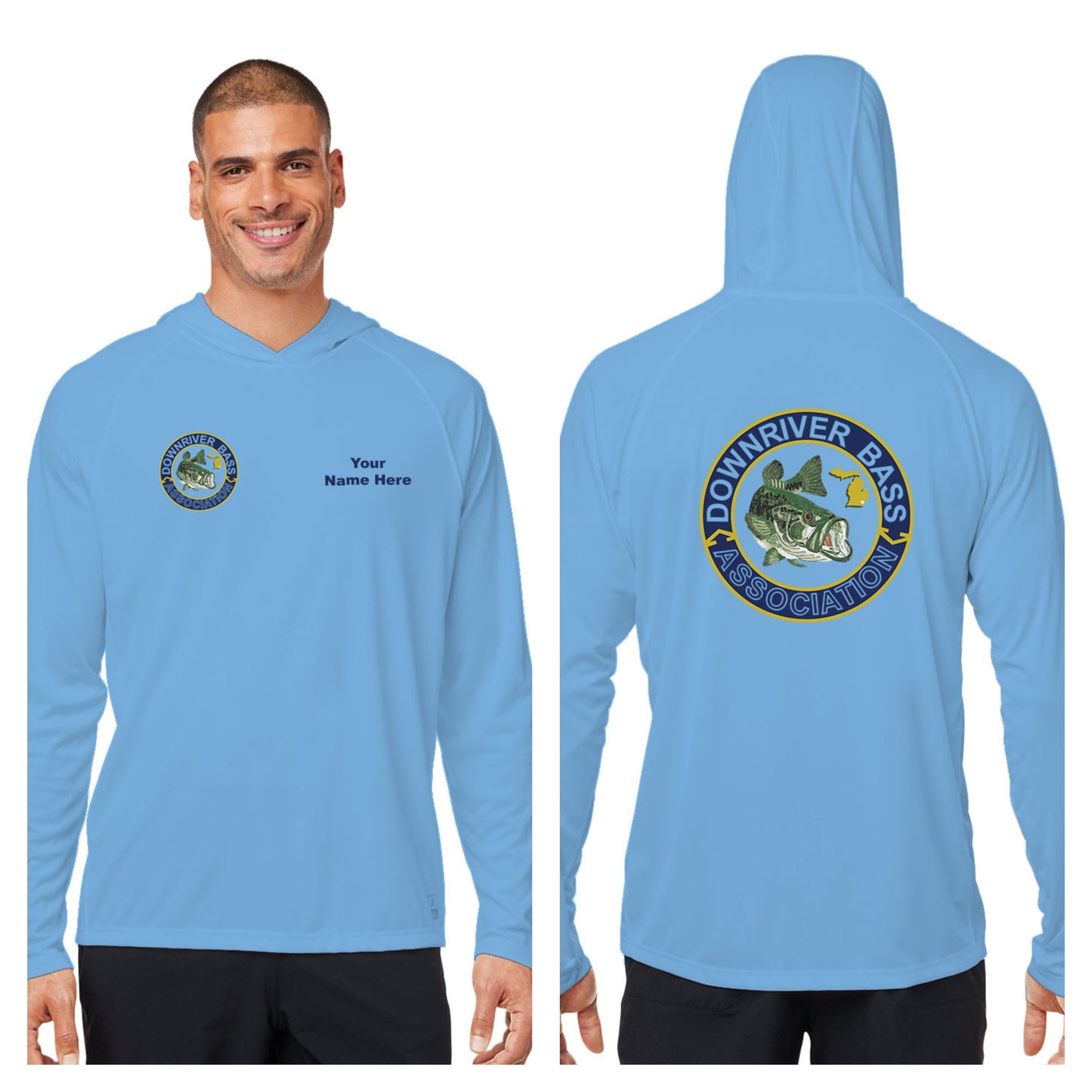 Downriver Bass - Personalized Huk Men's Lopro Hooded Long-Sleeve T-Shirt