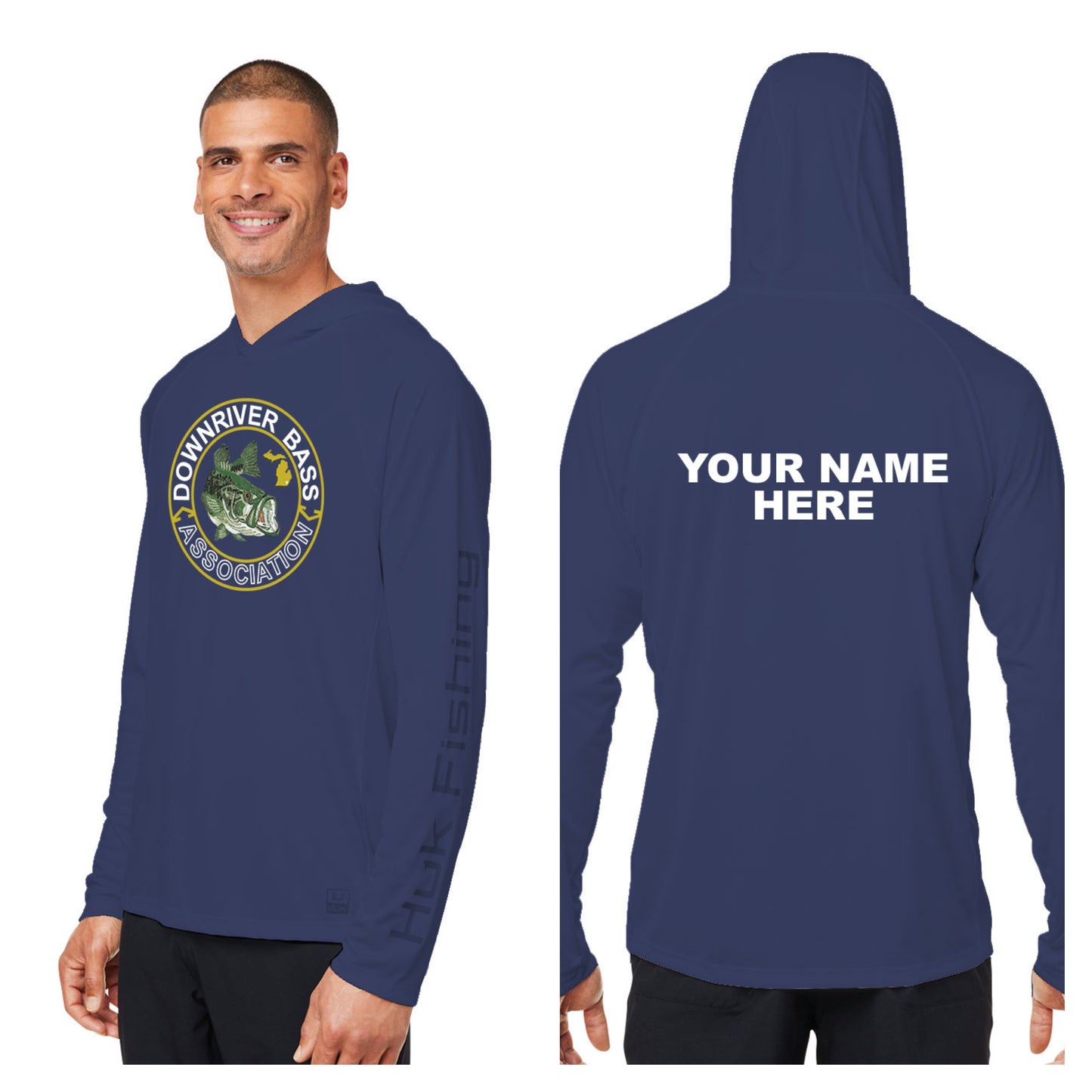 Downriver Bass - Personalized Huk Men's Lopro Hooded Long-Sleeve T-Shirt