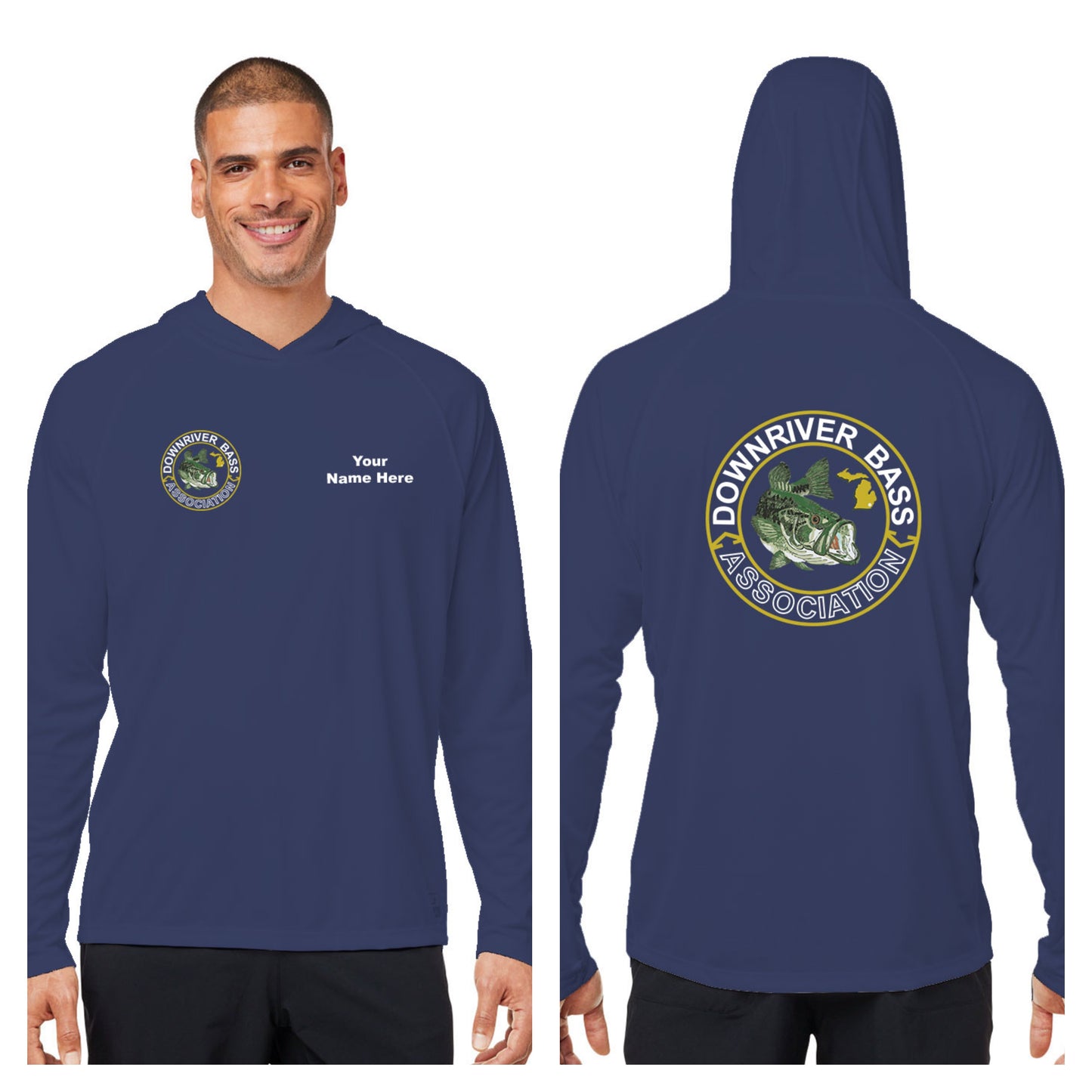 Downriver Bass - Personalized Huk Men's Lopro Hooded Long-Sleeve T-Shirt