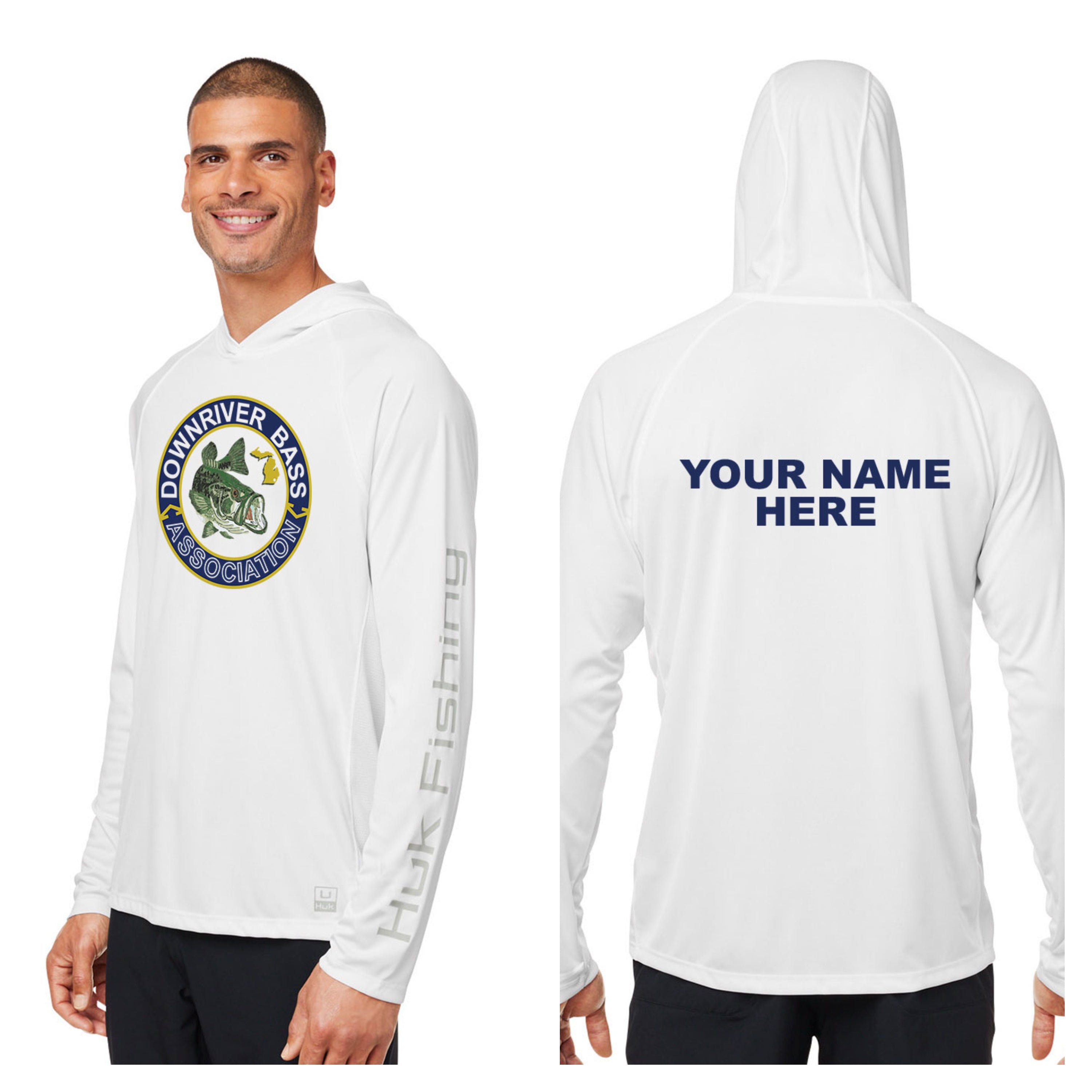 Downriver Bass - Personalized Huk Men's Lopro Hooded Long-Sleeve T-Shirt