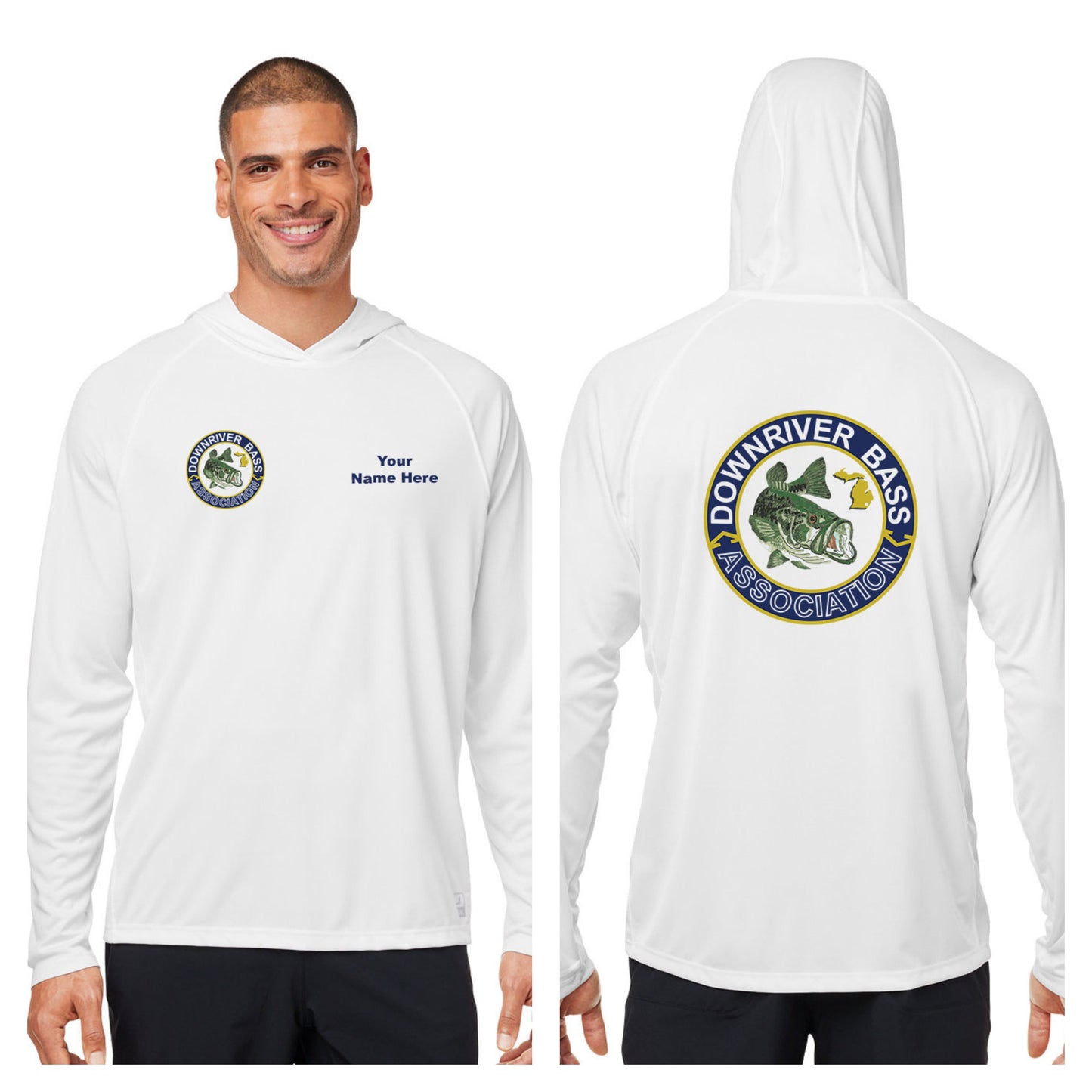 Downriver Bass - Personalized Huk Men's Lopro Hooded Long-Sleeve T-Shirt