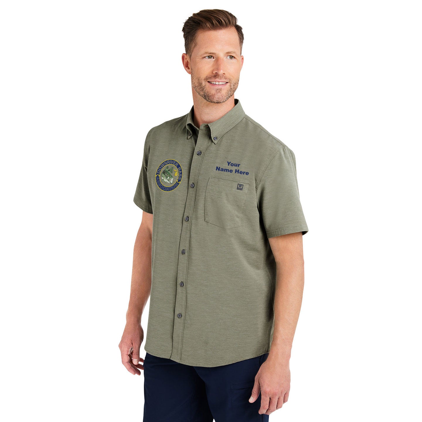 Downriver Bass - Personalized Huk Men's Kona Solid Short-Sleeve Shirt