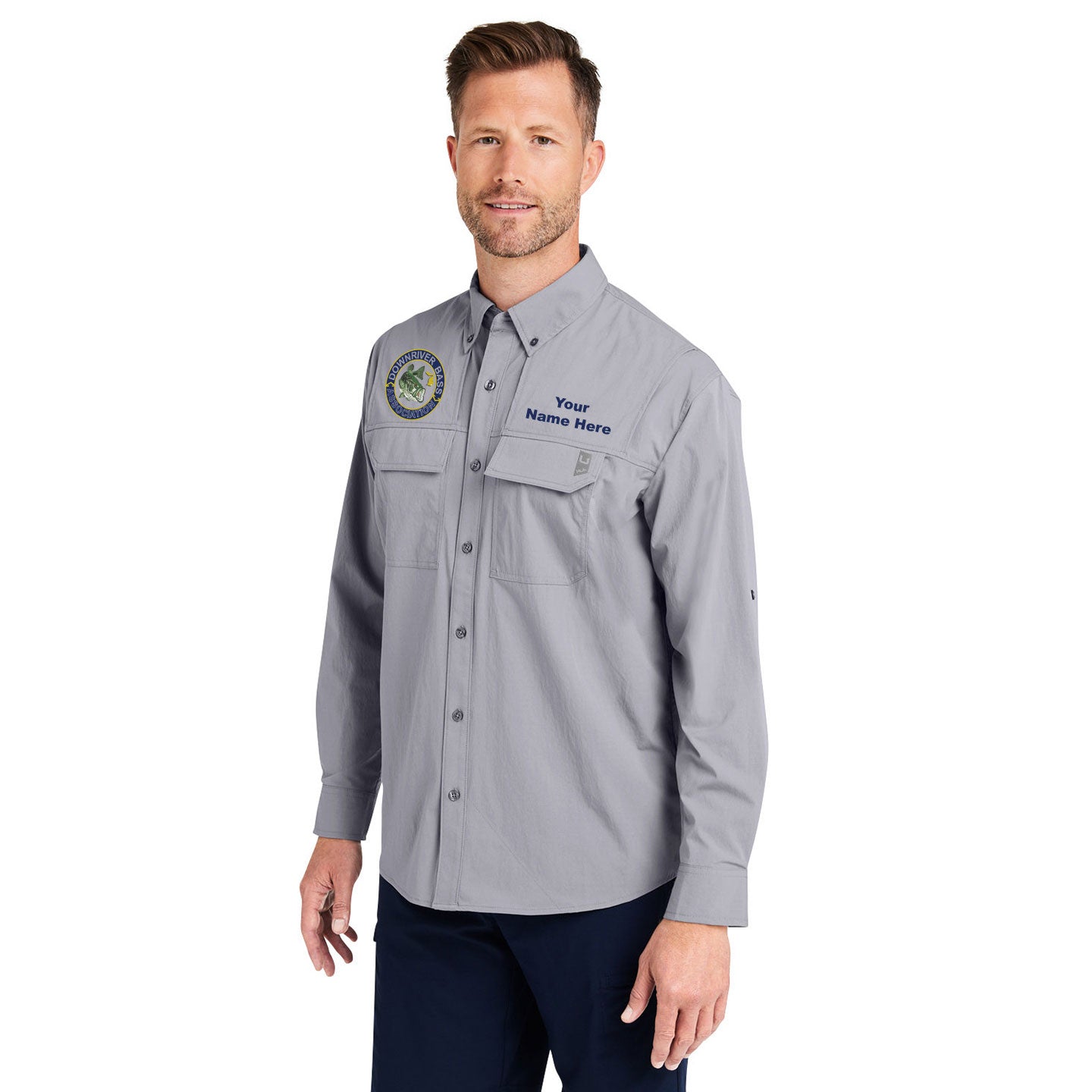Downriver Bass - Personalized Huk Men's Creekbed Long-Sleeve Shirt