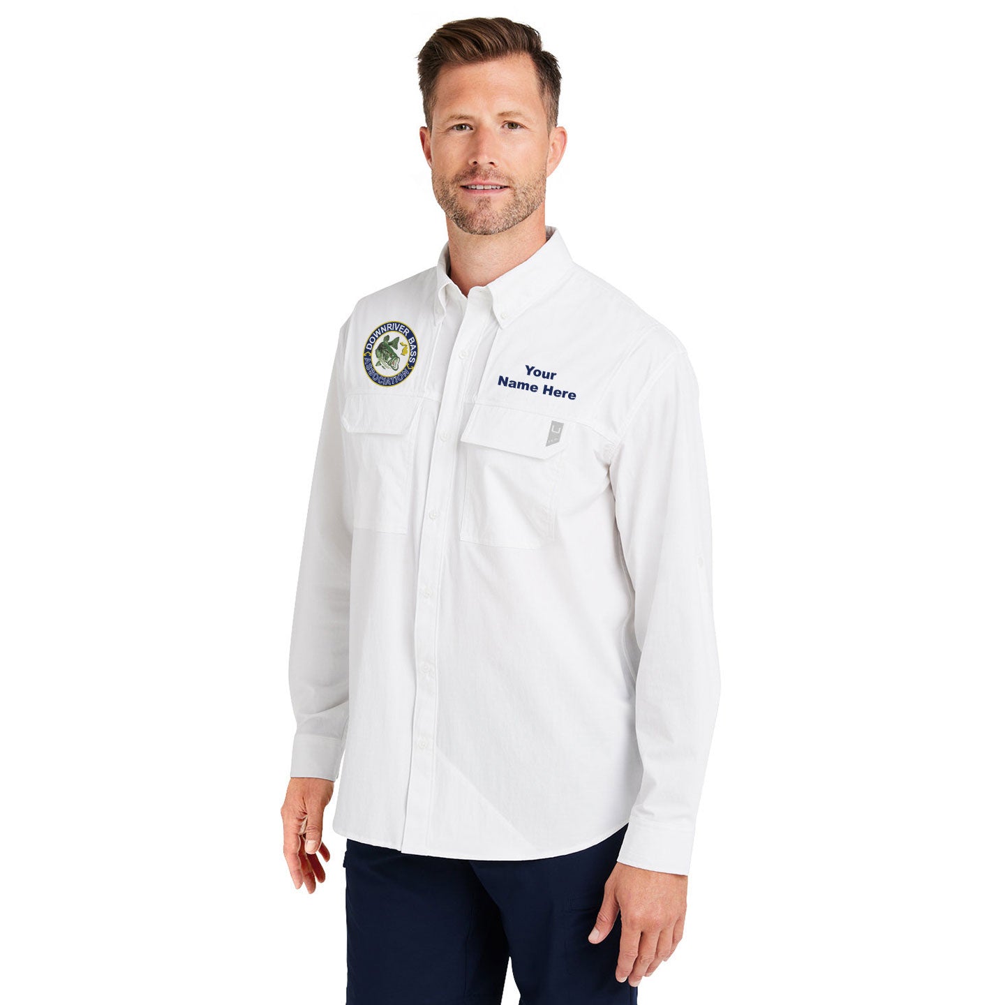 Downriver Bass - Personalized Huk Men's Creekbed Long-Sleeve Shirt