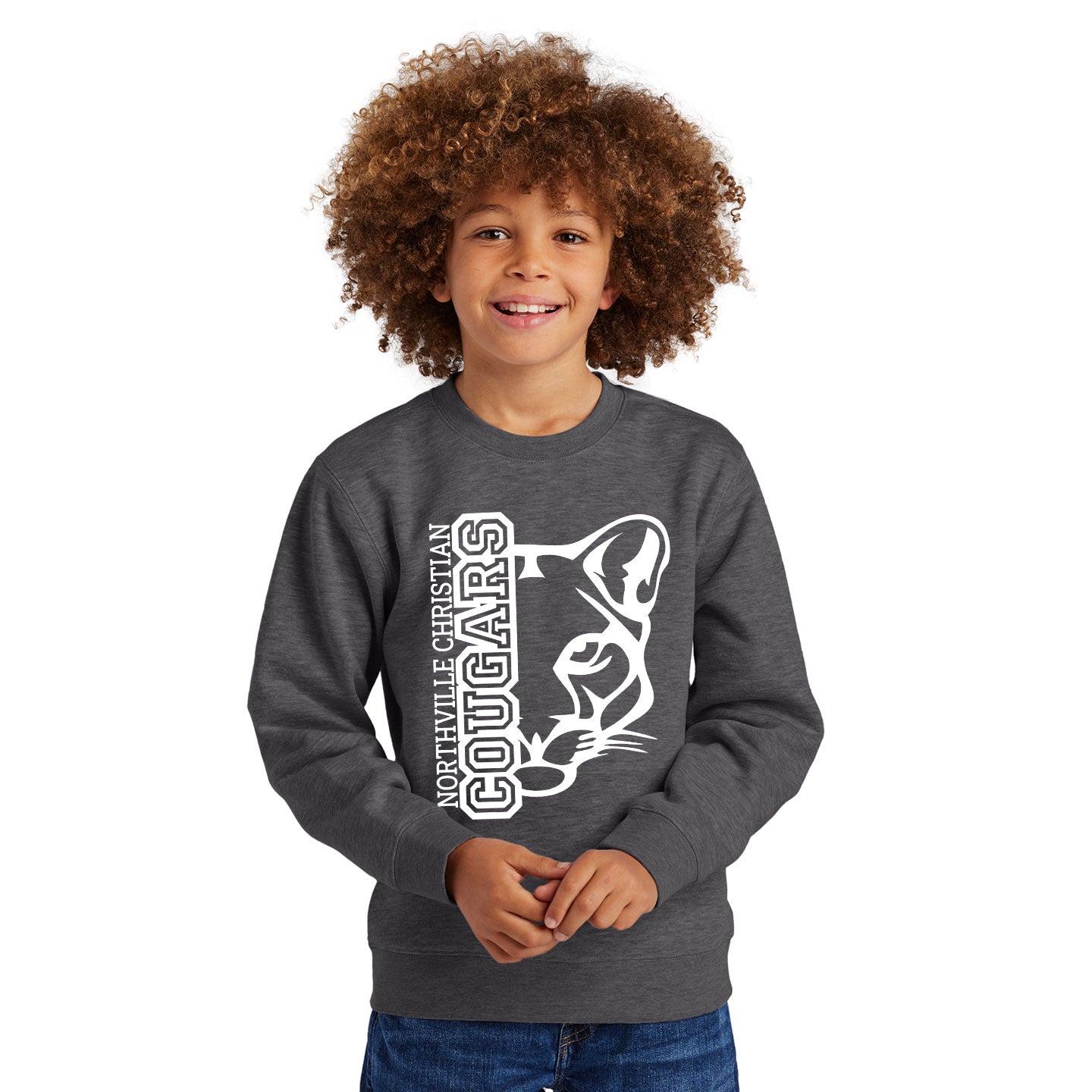 NVCS - Cougar Face Printed District Youth V.I.T. Fleece Crew