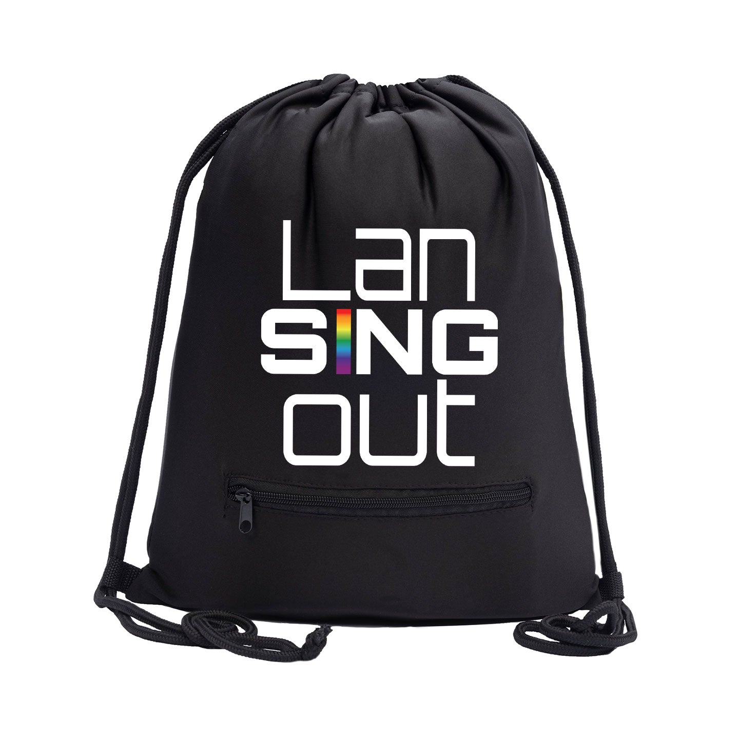 LanSINGout - Stacked Logo Melange Drawstring Bag With Zipper Pocket