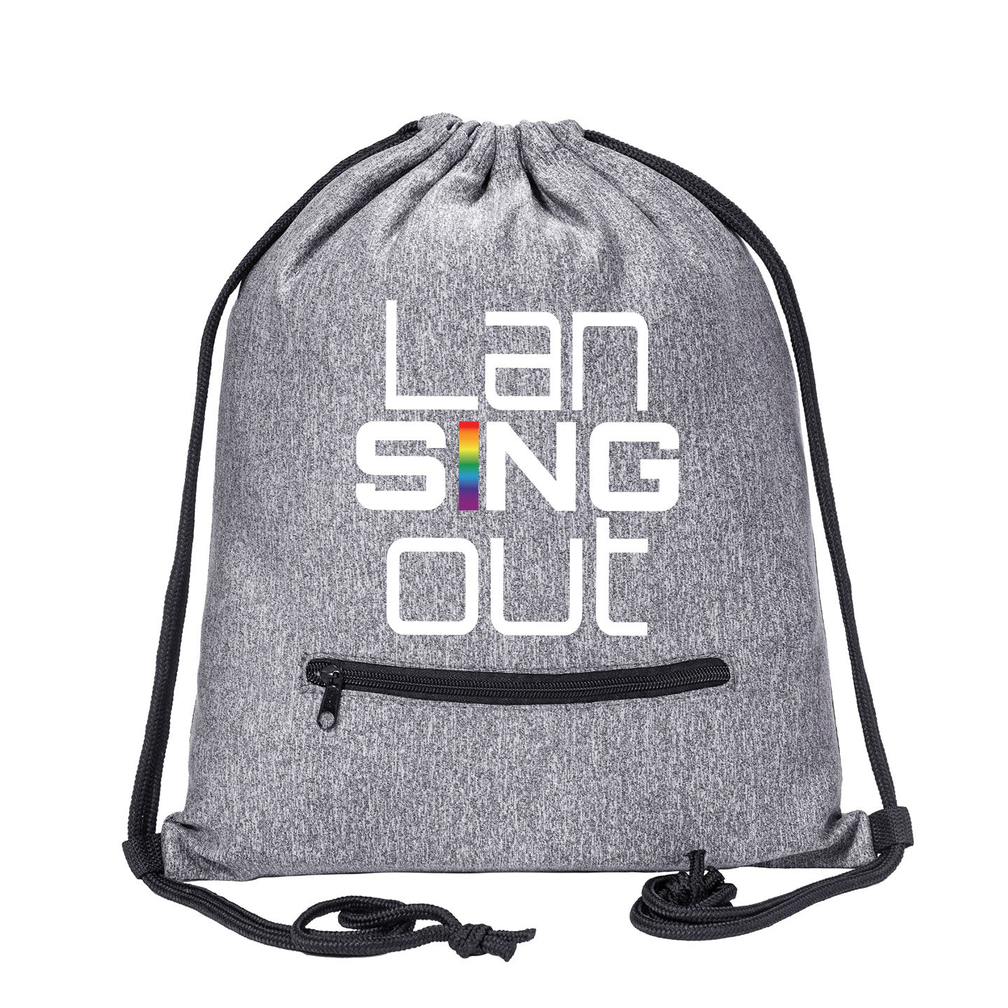 LanSINGout - Stacked Logo Melange Drawstring Bag With Zipper Pocket