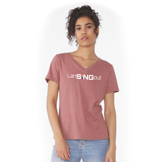 LanSINGout - Wide Logo Printed Women's Bella+Canvas V-Neck Relaxed Tee