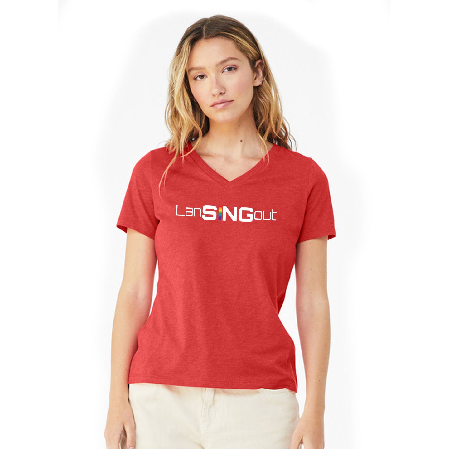 LanSINGout - Wide Logo Printed Women's Bella+Canvas V-Neck Relaxed Tee