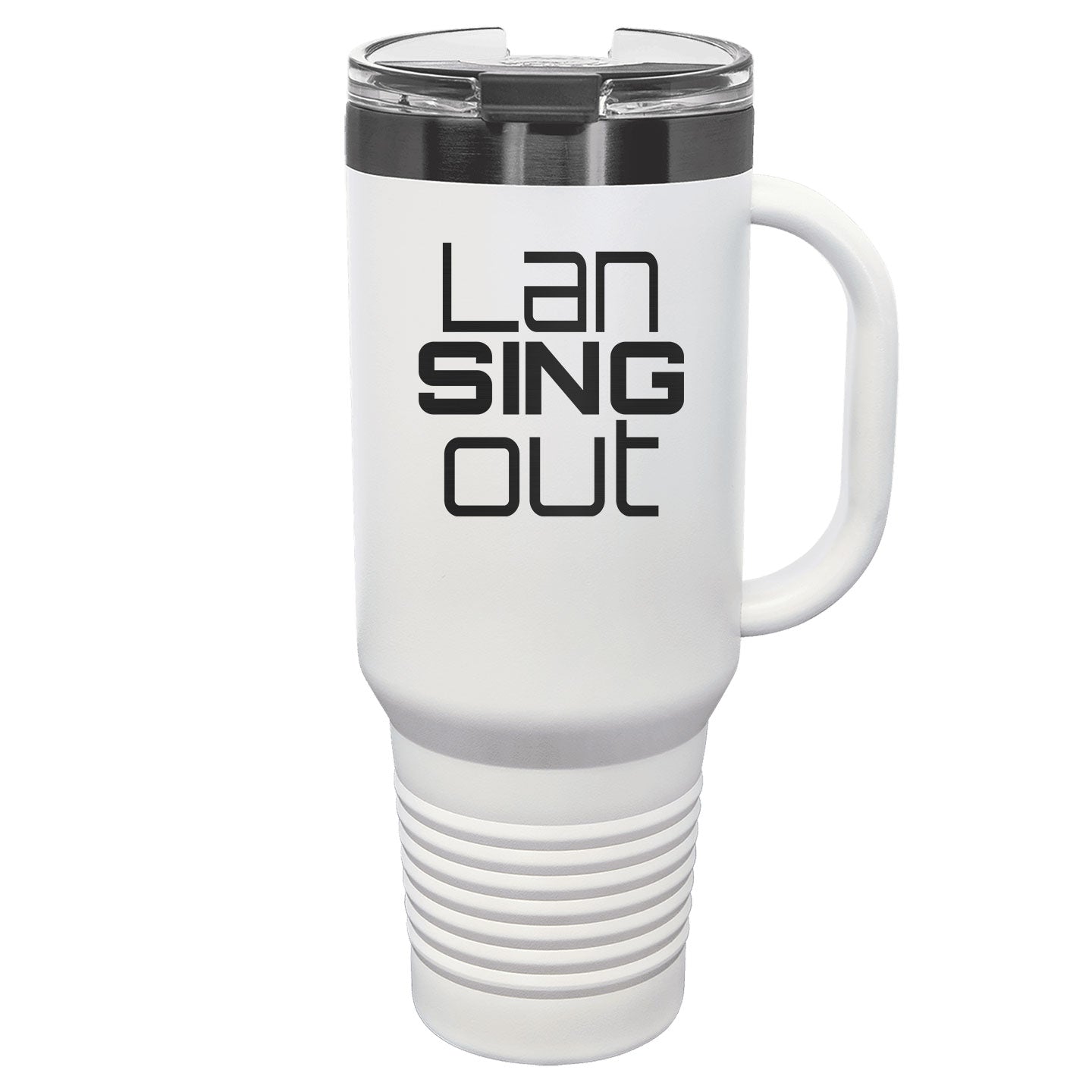 LanSINGout - Stacked Logo Ghost Black Engraved Polar Camel 40oz Travel Mug