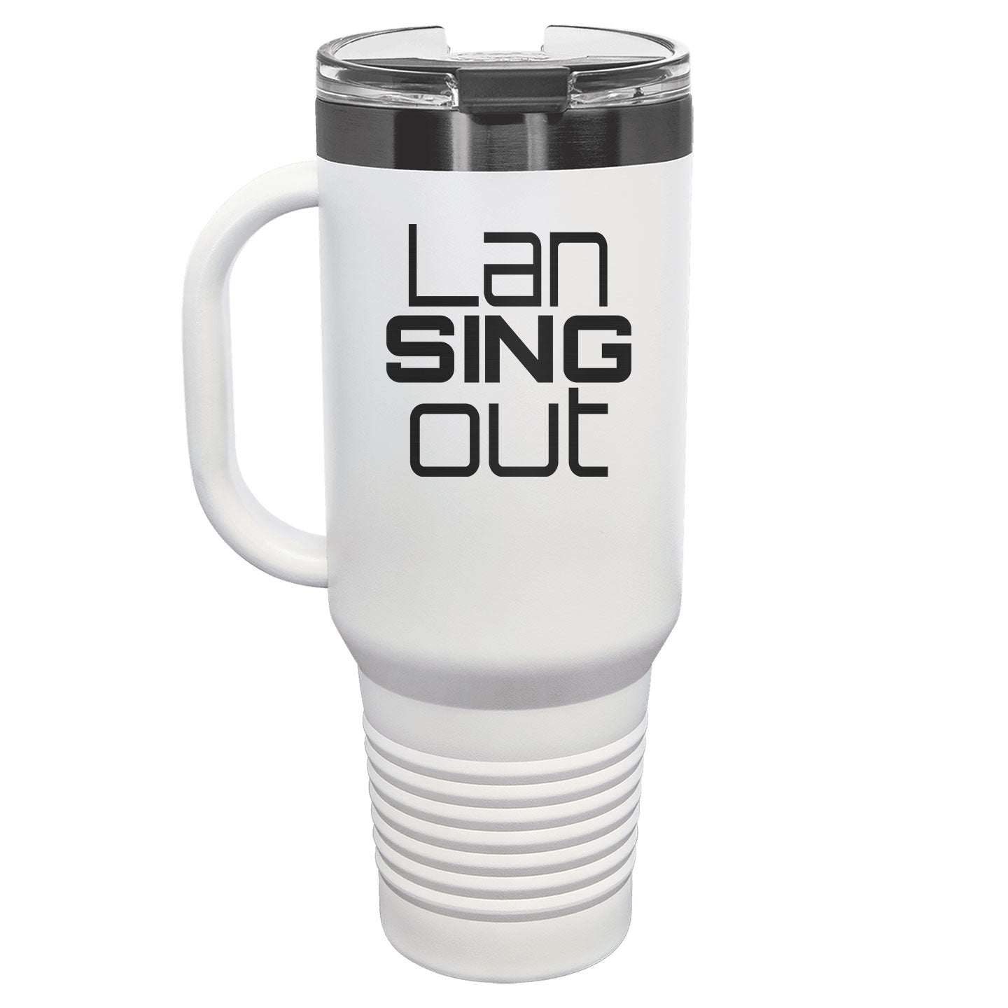 LanSINGout - Stacked Logo Ghost Black Engraved Polar Camel 40oz Travel Mug