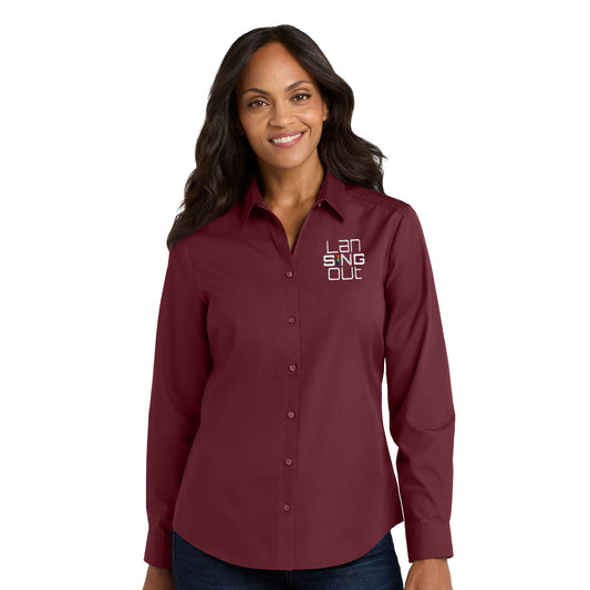 LanSINGout -  Stacked Logo Port Authority Women's Long Sleeve Poplin Shirt