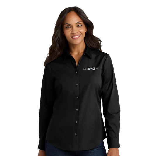 LanSINGout -  Wide Logo Port Authority Women's Long Sleeve Poplin Shirt