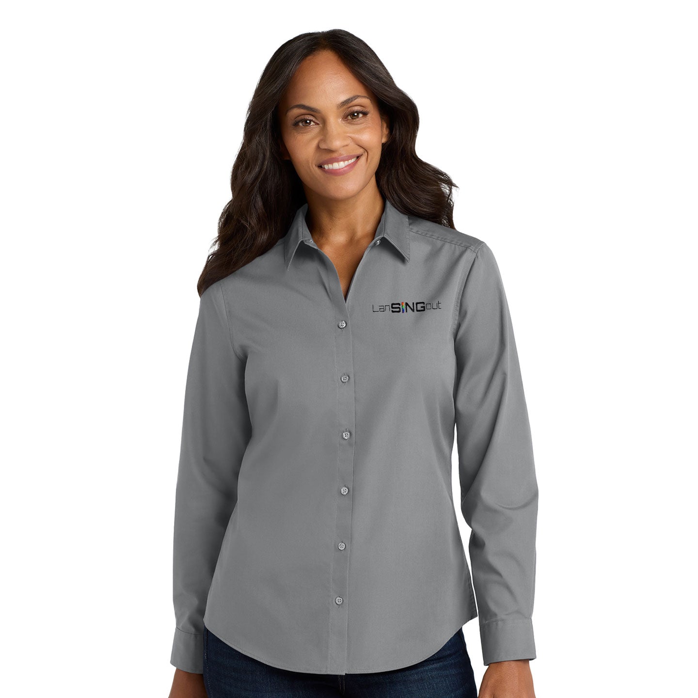 LanSINGout -  Wide Logo Port Authority Women's Long Sleeve Poplin Shirt