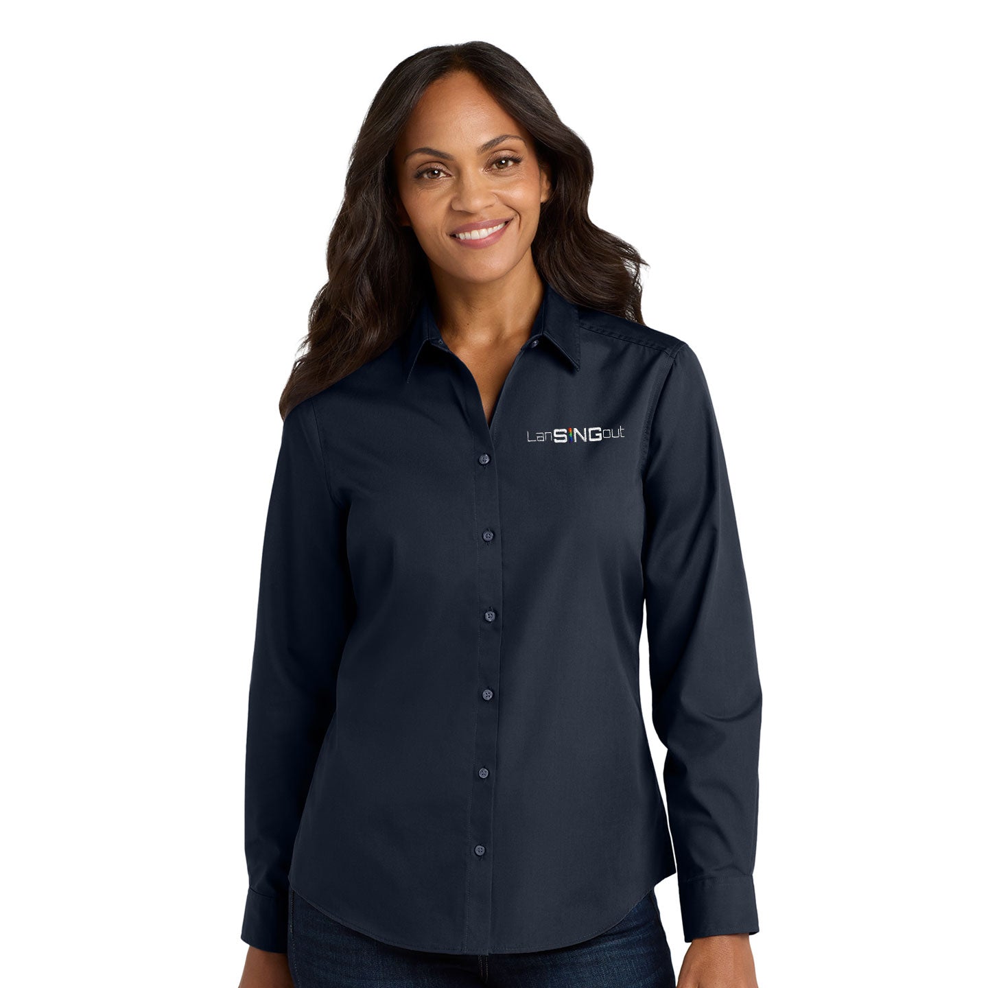 LanSINGout -  Wide Logo Port Authority Women's Long Sleeve Poplin Shirt